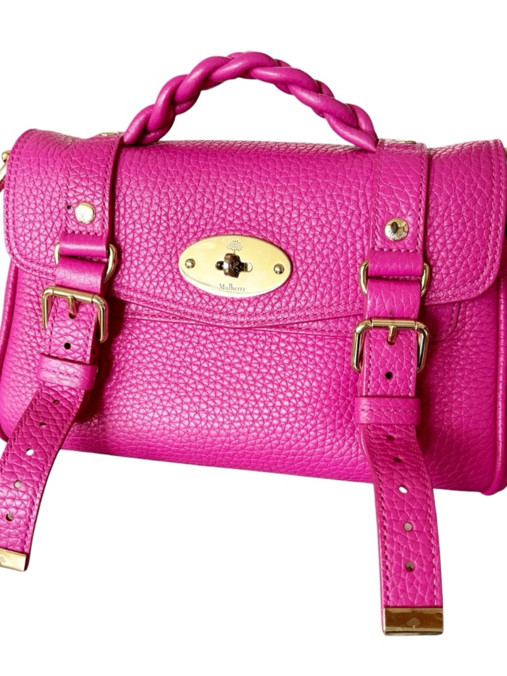Mulberry Hot Pink Leather Crossbody Satchel with Braided Handle mini Alexa